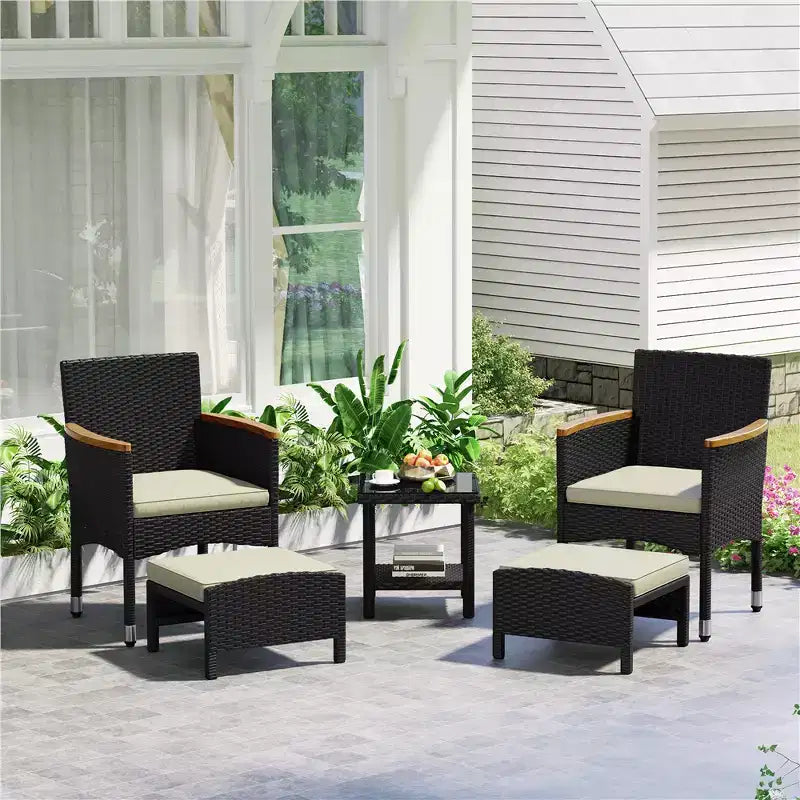 Yaheetech Salon de jardin 5 pièces avec chaises rembourrées, poufs et table basse pour jardin