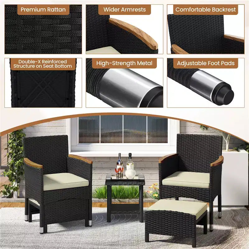 Yaheetech Salon de jardin 5 pièces avec chaises rembourrées, poufs et table basse pour jardin