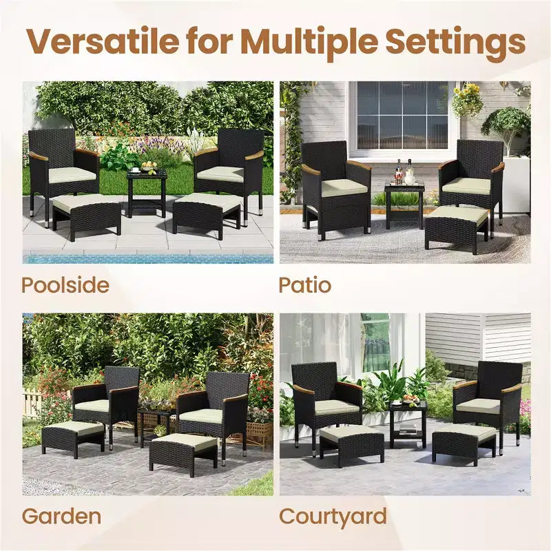 Yaheetech Salon de jardin 5 pièces avec chaises rembourrées, poufs et table basse pour jardin
