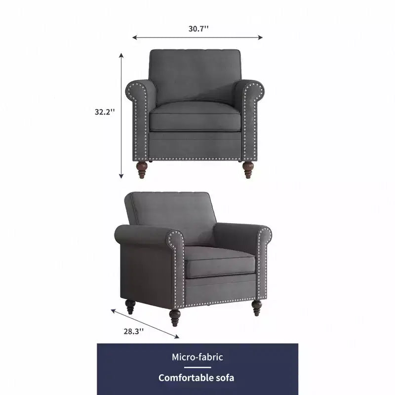Fauteuil d'appoint moderne Mjkone avec rivets, en tissu de lin, canapé simple, canapé une place de style milieu du siècle pour la maison/le bureau/l'appartement