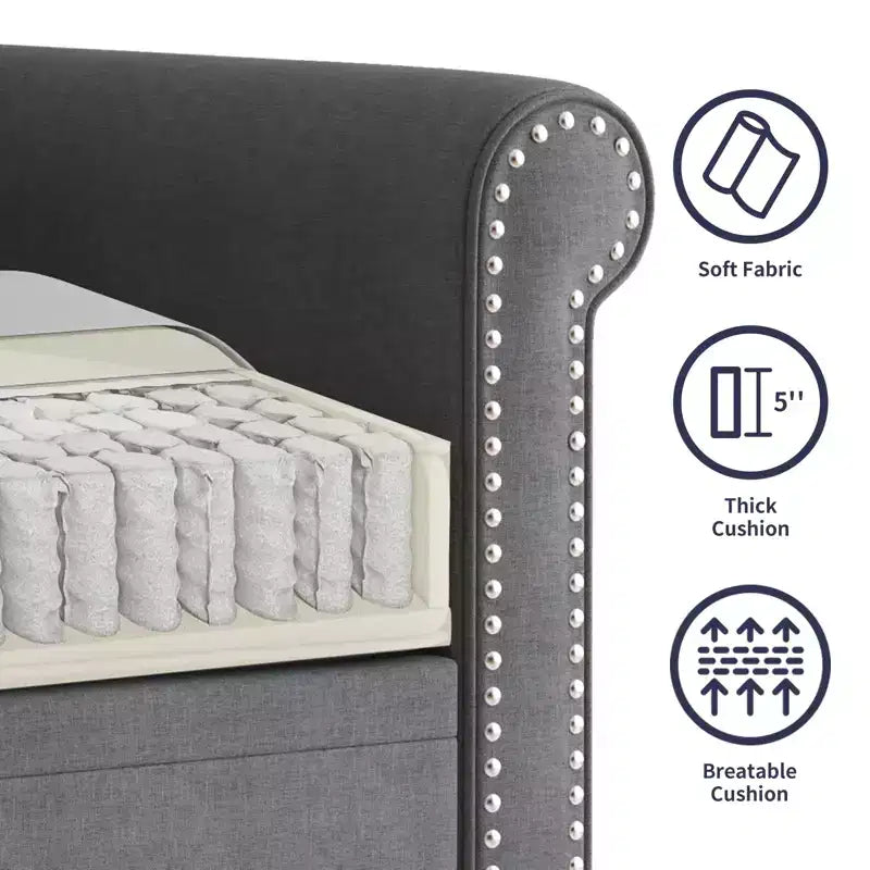 Fauteuil d'appoint moderne Mjkone avec rivets, en tissu de lin, canapé simple, canapé une place de style milieu du siècle pour la maison/le bureau/l'appartement