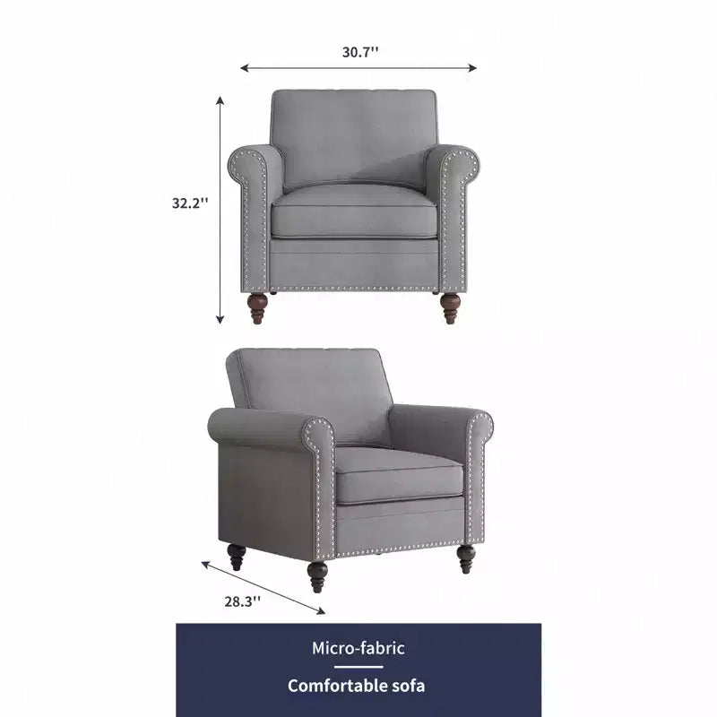 Fauteuil d'appoint moderne Mjkone avec rivets, en tissu de lin, canapé simple, canapé une place de style milieu du siècle pour la maison/le bureau/l'appartement
