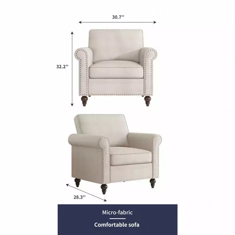 Fauteuil d'appoint moderne Mjkone avec rivets, en tissu de lin, canapé simple, canapé une place de style milieu du siècle pour la maison/le bureau/l'appartement