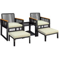 Yaheetech Set of 5 Wicker Rattan Patio Conversation Set with Chairs Table, Ottomans and Cushions for Garden, Balcony