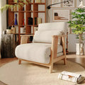 ATJafurn Convertible Fabric Upholstered Accent Armchair Futon Chair, Solid Wood Frame Sleeper Chaise for Bedroom Living Room, Beige