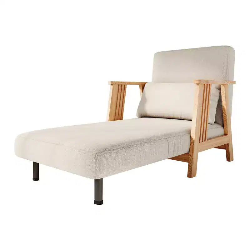 ATJafurn Convertible Fabric Upholstered Accent Armchair Futon Chair, Solid Wood Frame Sleeper Chaise for Bedroom Living Room, Beige