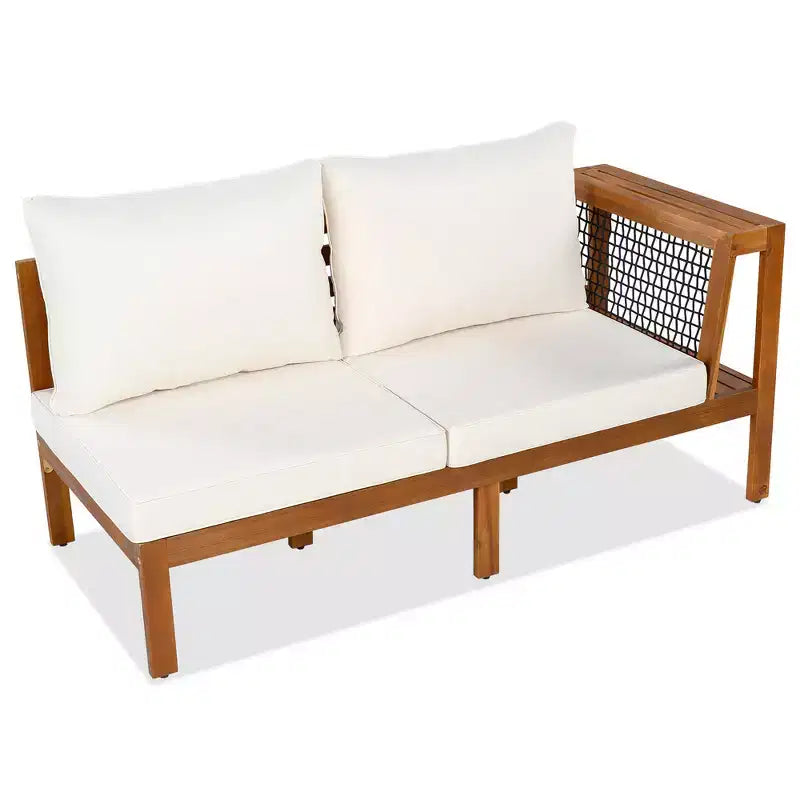 Ensemble de canapé d'extérieur en forme de L Whisen 4 pièces en bois d'acacia avec accoudoirs en maille tissée et table basse