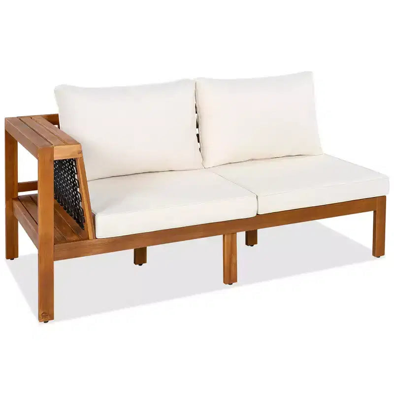Ensemble de canapé d'extérieur en forme de L Whisen 4 pièces en bois d'acacia avec accoudoirs en maille tissée et table basse