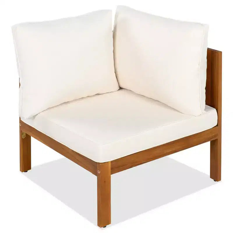 Ensemble de canapé d'extérieur en forme de L Whisen 4 pièces en bois d'acacia avec accoudoirs en maille tissée et table basse