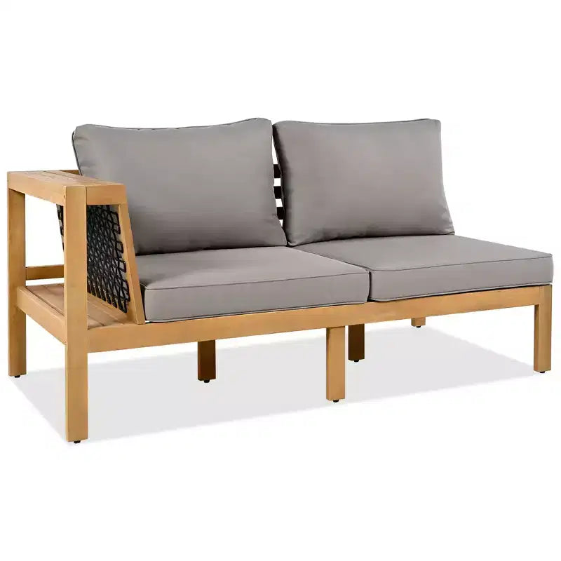 Ensemble de canapé d'extérieur en forme de L Whisen 4 pièces en bois d'acacia avec accoudoirs en maille tissée et table basse
