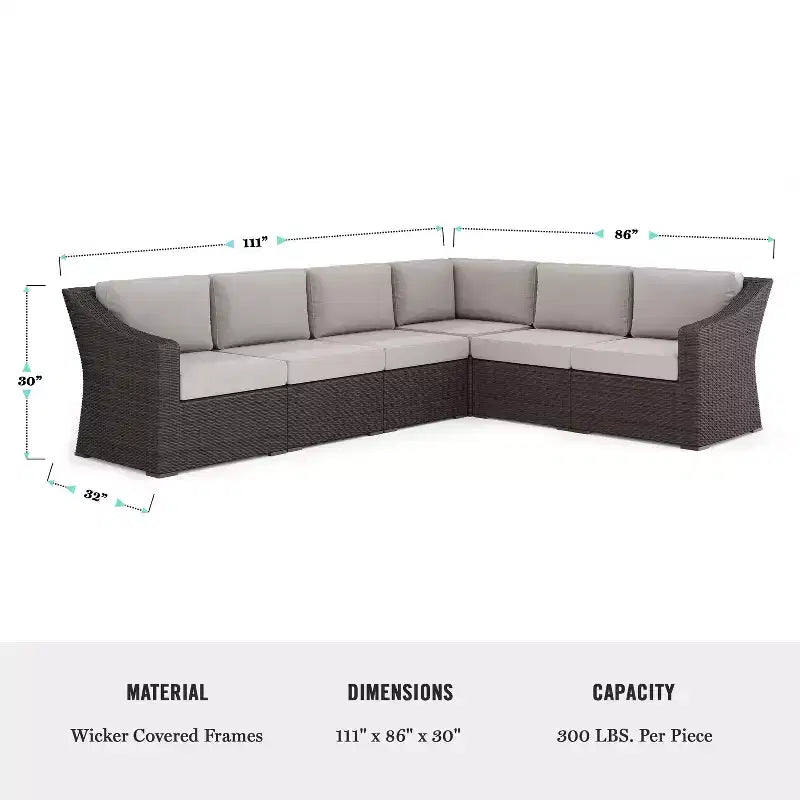 Canapé d'angle modulaire 6 places Martha Stewart Bedford pour intérieur et extérieur en rotin avec coussins toutes saisons