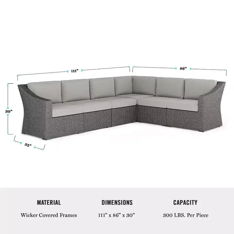 Canapé d'angle modulaire 6 places Martha Stewart Bedford pour intérieur et extérieur en rotin avec coussins toutes saisons