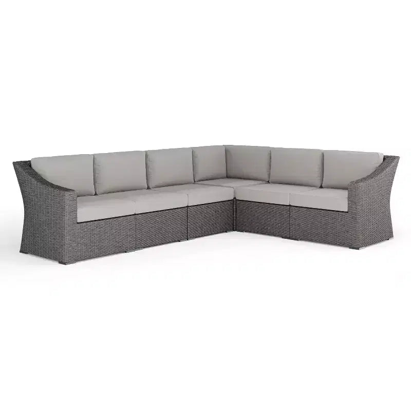 Martha Stewart Bedford Indoor-Outdoor Modular Patio 6-Seat Sectional Sofa in Rattan Wicker with All-Weather Cushions