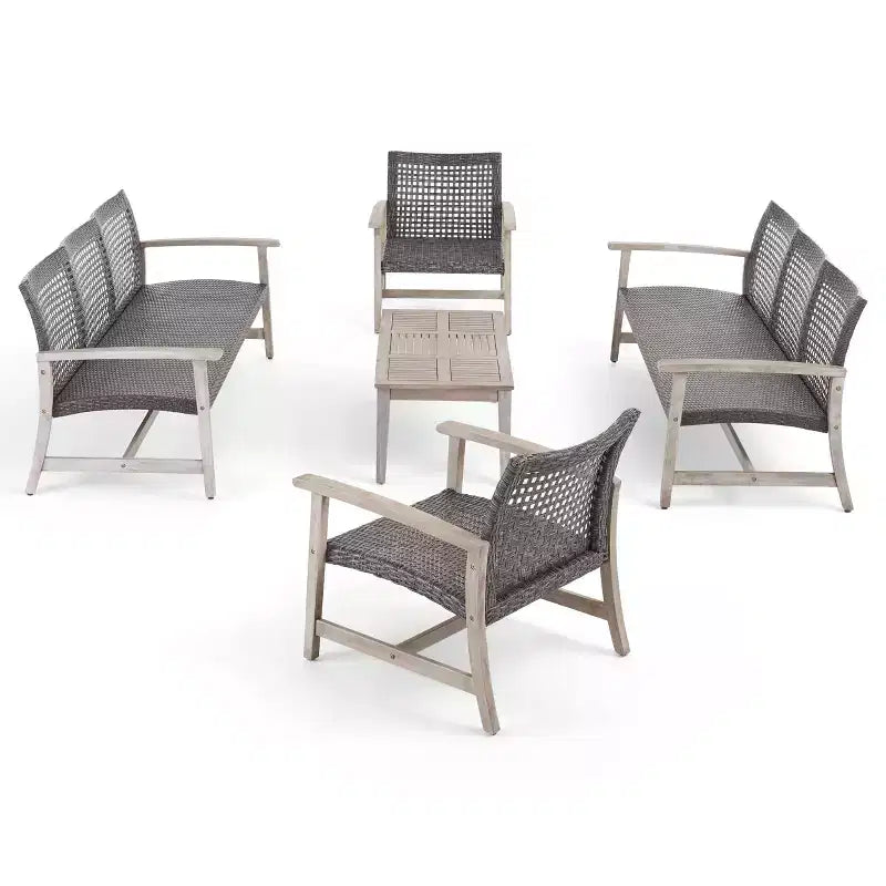 Christopher Knight Home Savannah Ensemble de conversation 8 places en bois d'acacia et osier d'extérieur