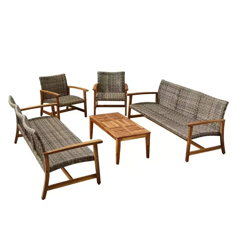 Christopher Knight Home Savannah Ensemble de conversation 8 places en bois d'acacia et osier d'extérieur