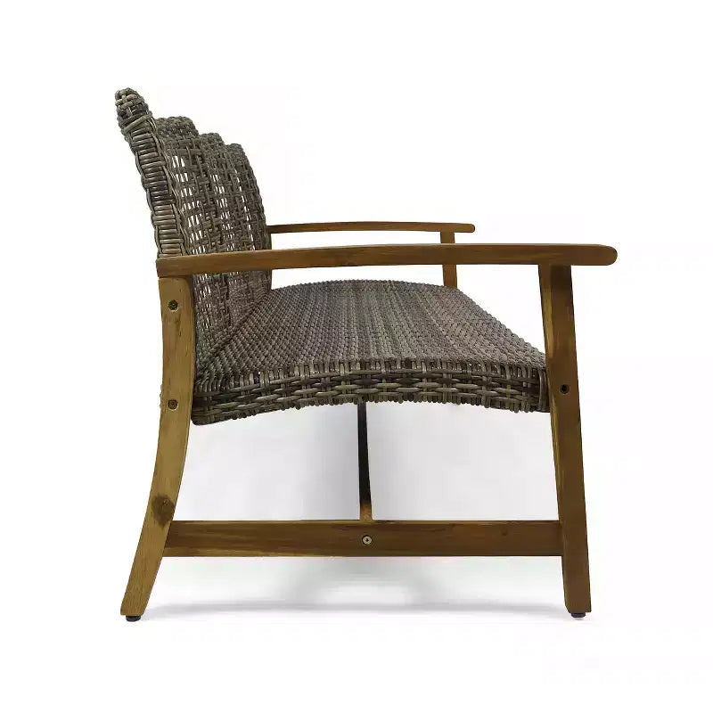 Christopher Knight Home Savannah Ensemble de conversation 8 places en bois d'acacia et osier d'extérieur