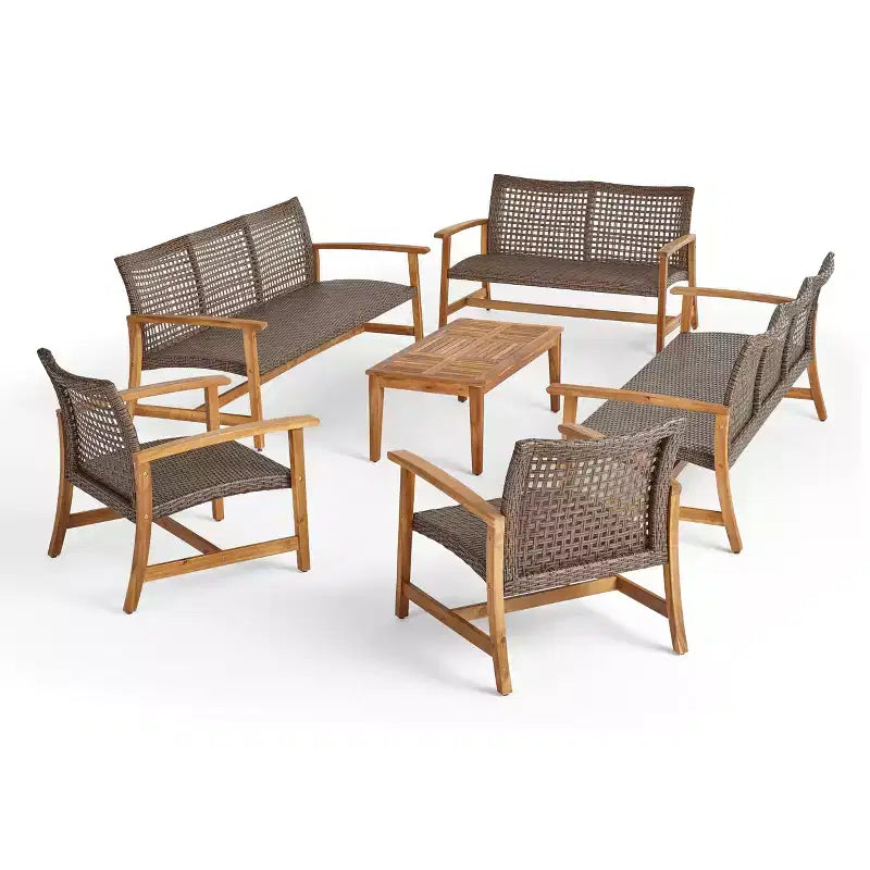 Christopher Knight Home Hampton Salon de jardin 10 places en bois d'acacia et osier avec canapé et causeuse