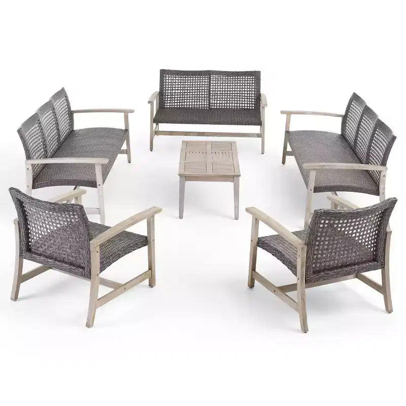 Christopher Knight Home Hampton Salon de jardin 10 places en bois d'acacia et osier avec canapé et causeuse