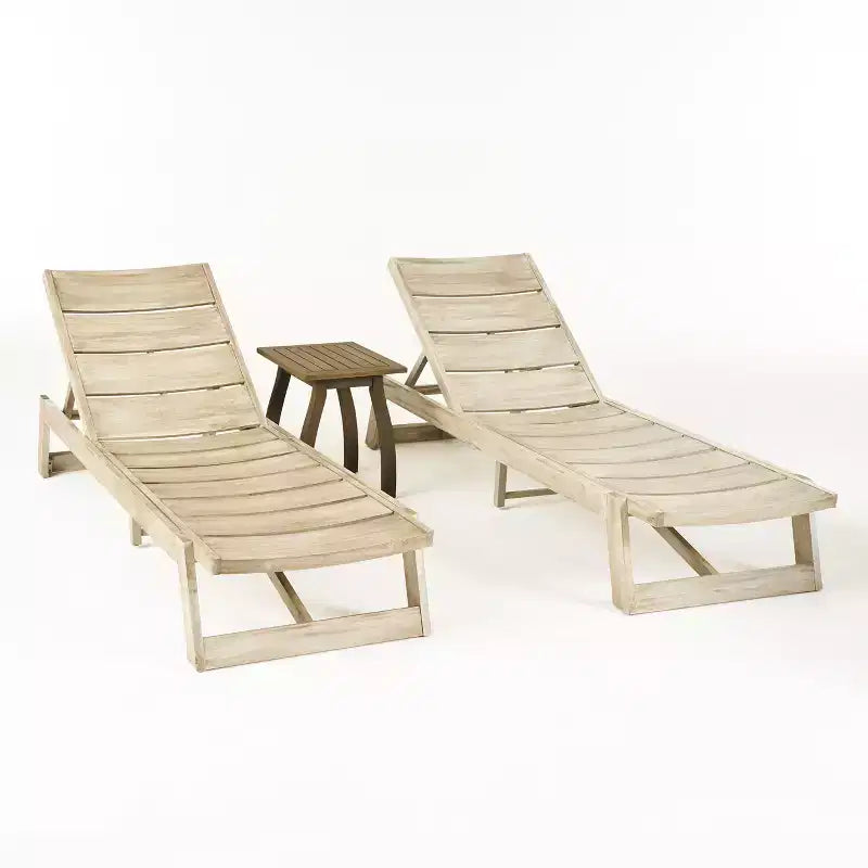 Christopher Knight Home Mahi Ensemble de conversation 3 pièces pour chaise longue d'extérieur en bois d'acacia