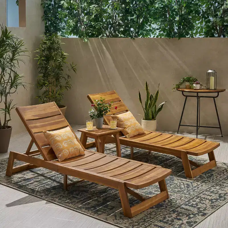 Christopher Knight Home Mahi Outdoor Acacia Wood 3 Piece Chaise Lounge Chat Set