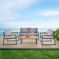 Karl Home Patio 4-Piece Acacia Wood Armrest & Table Top Conversation Set with Cushions