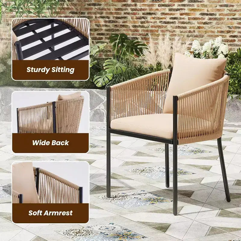 Ensemble repas d'extérieur 2 pièces - Chaises de patio en rotin osier avec coussins, parfait pour le jardin, la terrasse, la cour arrière et le bord de piscine