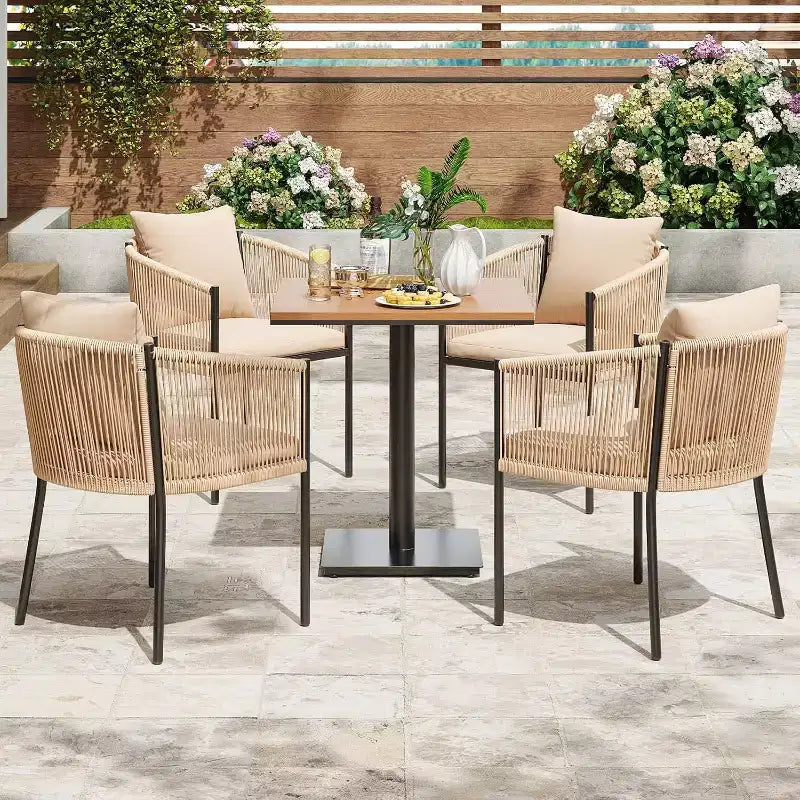 Ensemble repas d'extérieur 2 pièces - Chaises de patio en rotin osier avec coussins, parfait pour le jardin, la terrasse, la cour arrière et le bord de piscine