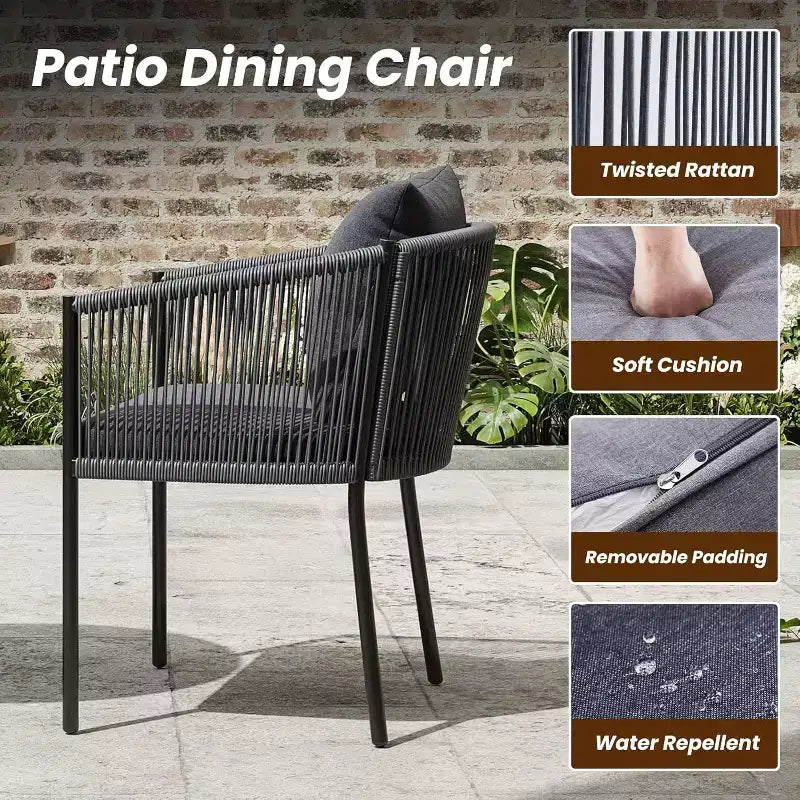 Ensemble repas d'extérieur 2 pièces - Chaises de patio en rotin osier avec coussins, parfait pour le jardin, la terrasse, la cour arrière et le bord de piscine