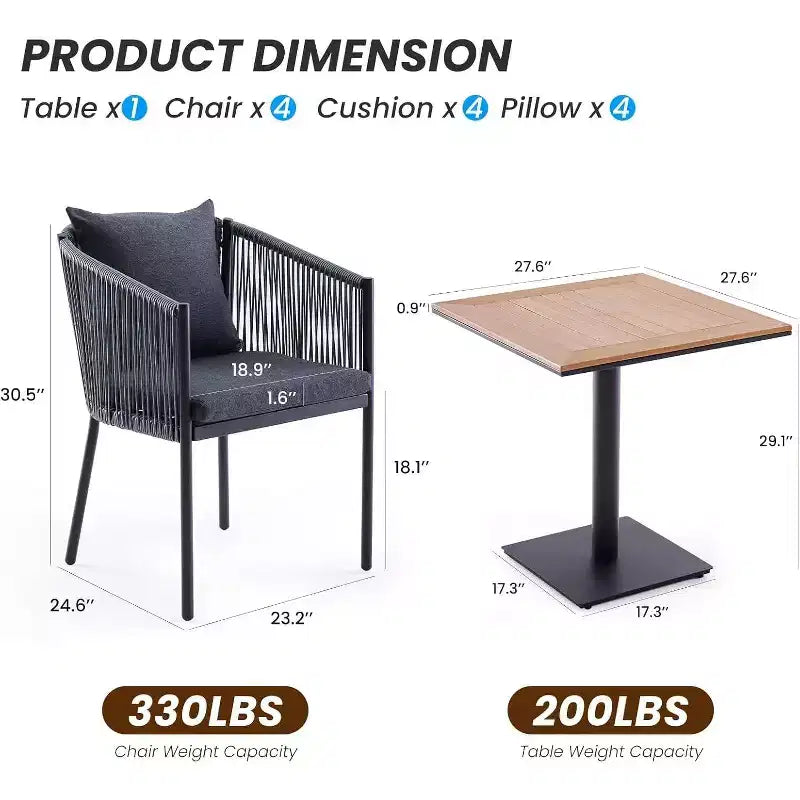 Ensemble repas d'extérieur 2 pièces - Chaises de patio en rotin osier avec coussins, parfait pour le jardin, la terrasse, la cour arrière et le bord de piscine