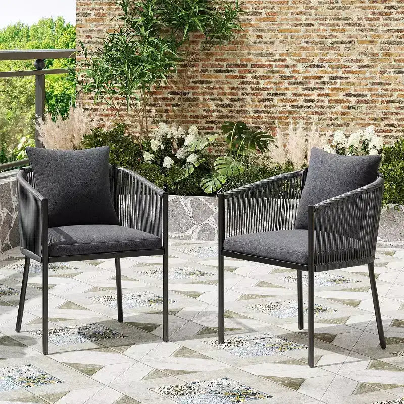 2-Piece Outdoor Dining Set - Rattan Wicker Patio Chairs with Cushions, Perfect for Garden, Deck, Backyard, and Poolside