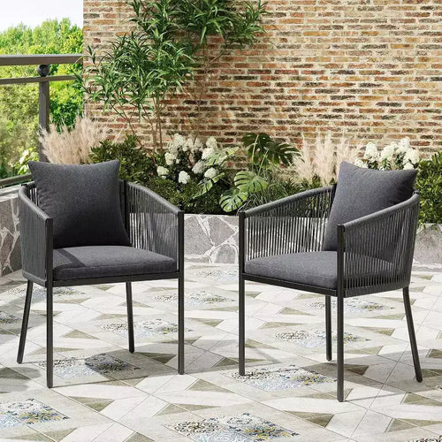 2-Piece Outdoor Dining Set - Rattan Wicker Patio Chairs with Cushions, Perfect for Garden, Deck, Backyard, and Poolside