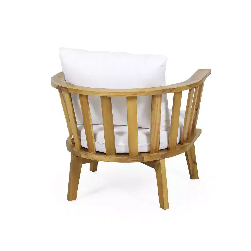 Ensemble de fauteuils de club et de table d'appoint d'extérieur GDFStudio Lorie en bois d'acacia avec coussins, teck/blanc