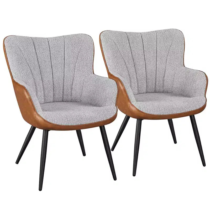 Yaheetech Set of 2 Modern Pleated Curved Back Armchair for Living Room, Dining Room, Bedroom, Gray and Retro Brown