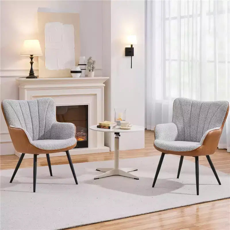 Yaheetech Lot de 2 fauteuils modernes à dossier plissé incurvé pour salon, salle à manger, chambre à coucher, gris et marron rétro