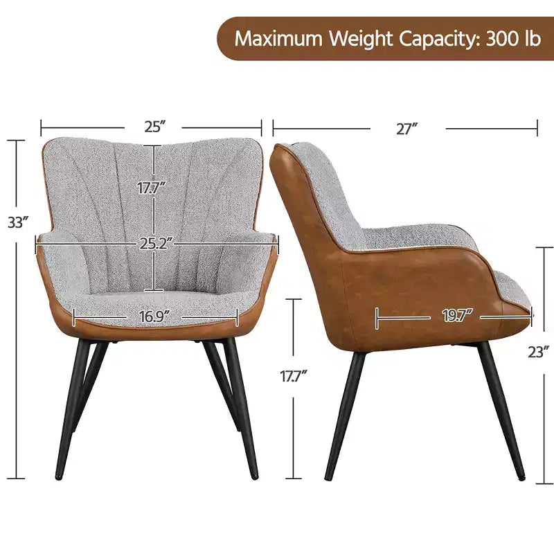 Yaheetech Lot de 2 fauteuils modernes à dossier plissé incurvé pour salon, salle à manger, chambre à coucher, gris et marron rétro