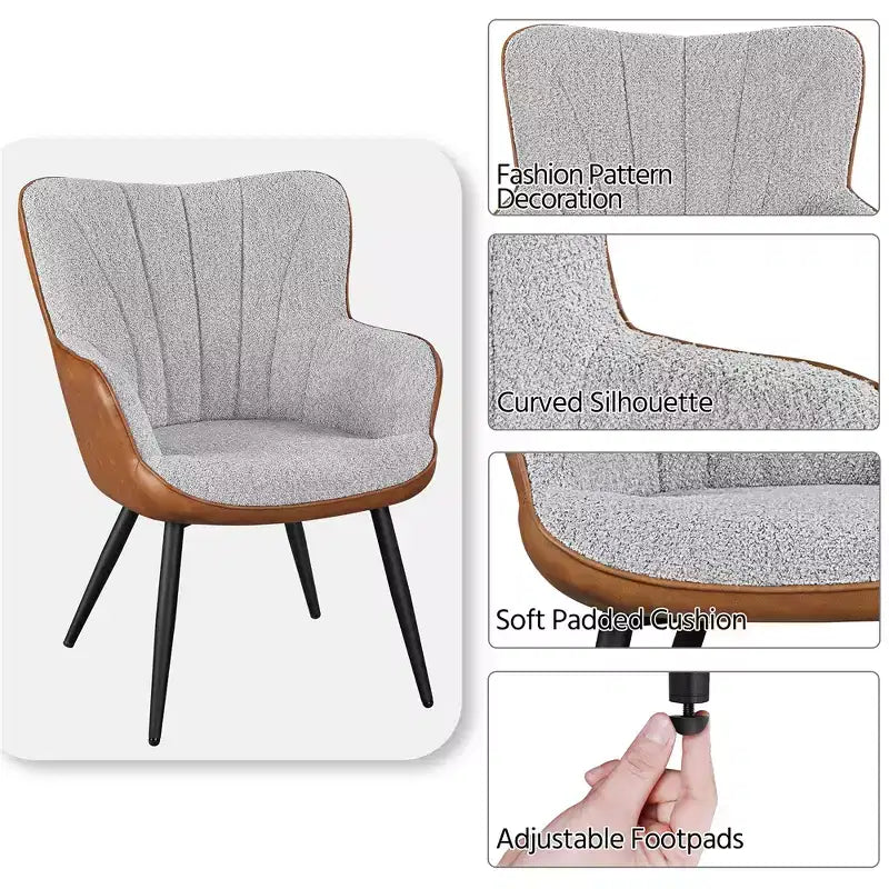 Yaheetech Lot de 2 fauteuils modernes à dossier plissé incurvé pour salon, salle à manger, chambre à coucher, gris et marron rétro