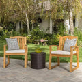 GDFStudio Croxton Outdoor Wicker and Acacia Wood 3 Piece Chat Set with Cushion, Multibrown/Beige