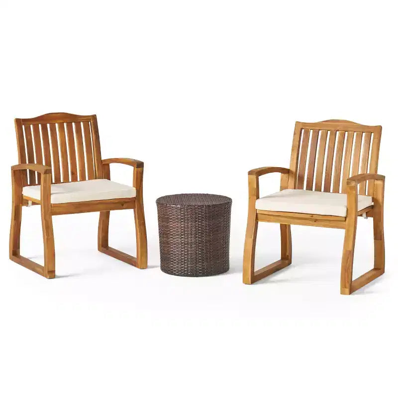 GDFStudio Croxton Ensemble de conversation 3 pièces en osier et bois d'acacia avec coussins, multicolore/beige