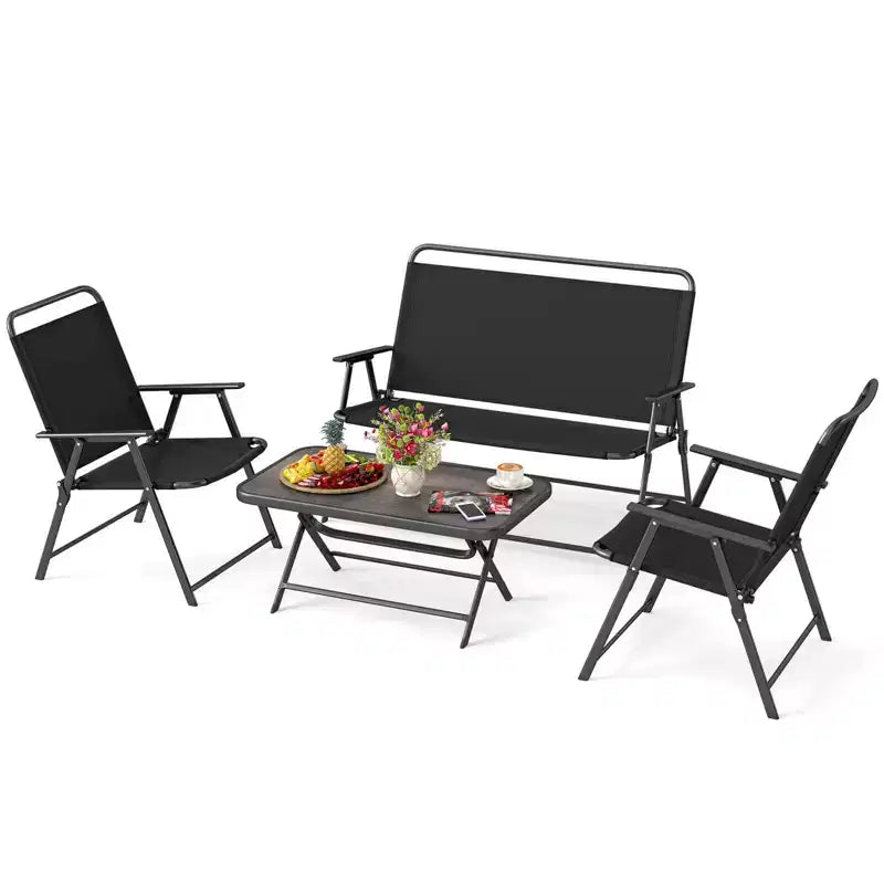 Costway Lot de 4 meubles de patio pliants pour l'extérieur, ensemble de conversation, ensemble de bistrot sectionnel