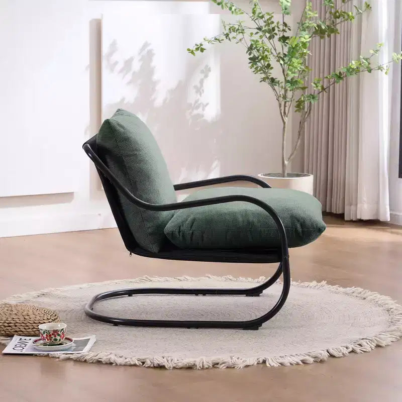 FERPIT Fauteuil d'appoint incurvé moderne avec revêtement en similicuir de lin, fauteuil de salon confortable avec cadre en métal et coussins