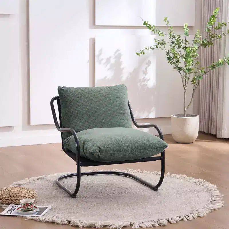 FERPIT Fauteuil d'appoint incurvé moderne avec revêtement en similicuir de lin, fauteuil de salon confortable avec cadre en métal et coussins