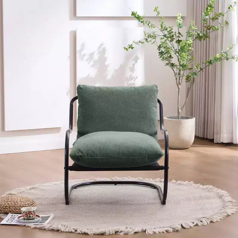 FERPIT Fauteuil d'appoint incurvé moderne avec revêtement en similicuir de lin, fauteuil de salon confortable avec cadre en métal et coussins