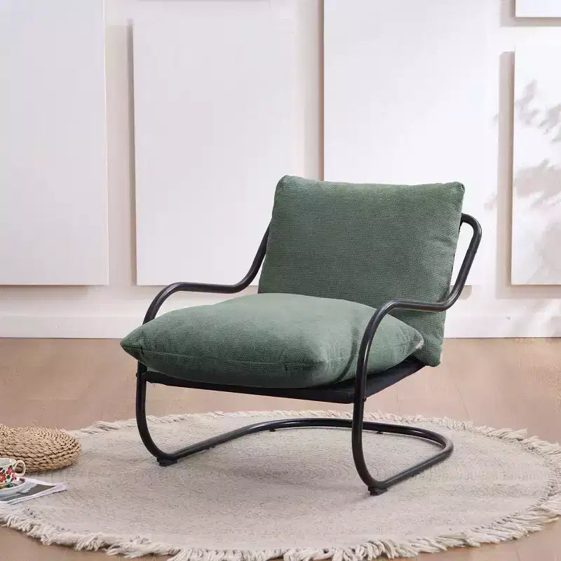 FERPIT Fauteuil d'appoint incurvé moderne avec revêtement en similicuir de lin, fauteuil de salon confortable avec cadre en métal et coussins