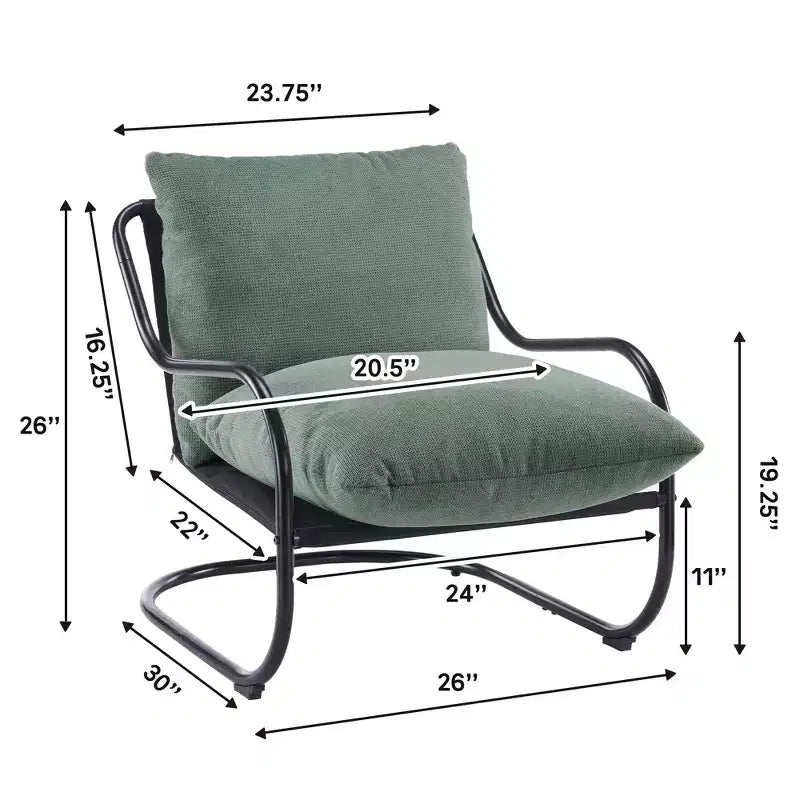FERPIT Fauteuil d'appoint incurvé moderne avec revêtement en similicuir de lin, fauteuil de salon confortable avec cadre en métal et coussins