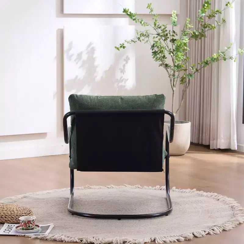 FERPIT Fauteuil d'appoint incurvé moderne avec revêtement en similicuir de lin, fauteuil de salon confortable avec cadre en métal et coussins