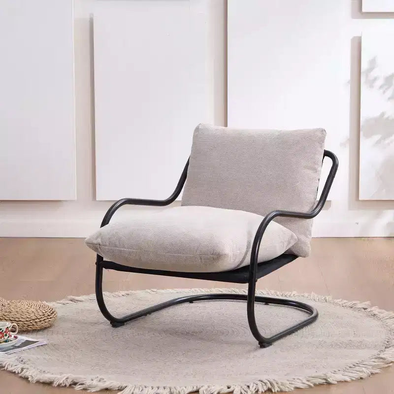 FERPIT Fauteuil d'appoint incurvé moderne avec revêtement en similicuir de lin, fauteuil de salon confortable avec cadre en métal et coussins
