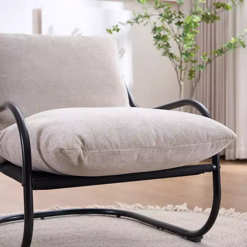 FERPIT Fauteuil d'appoint incurvé moderne avec revêtement en similicuir de lin, fauteuil de salon confortable avec cadre en métal et coussins