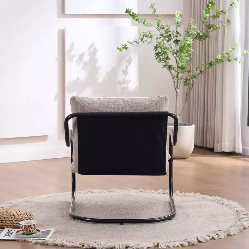 FERPIT Fauteuil d'appoint incurvé moderne avec revêtement en similicuir de lin, fauteuil de salon confortable avec cadre en métal et coussins