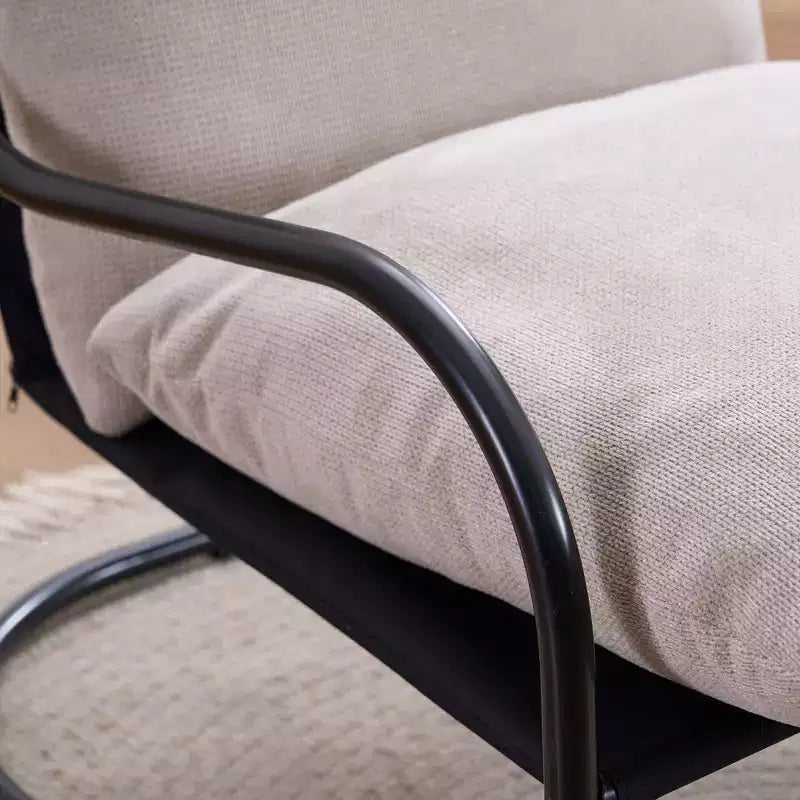 FERPIT Fauteuil d'appoint incurvé moderne avec revêtement en similicuir de lin, fauteuil de salon confortable avec cadre en métal et coussins