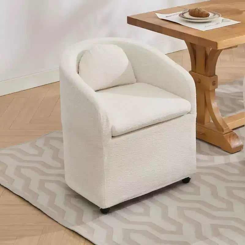 Set of 1 Chenille Fabric Dining Armchair With Back Cushion and Universal Wheels,Beige